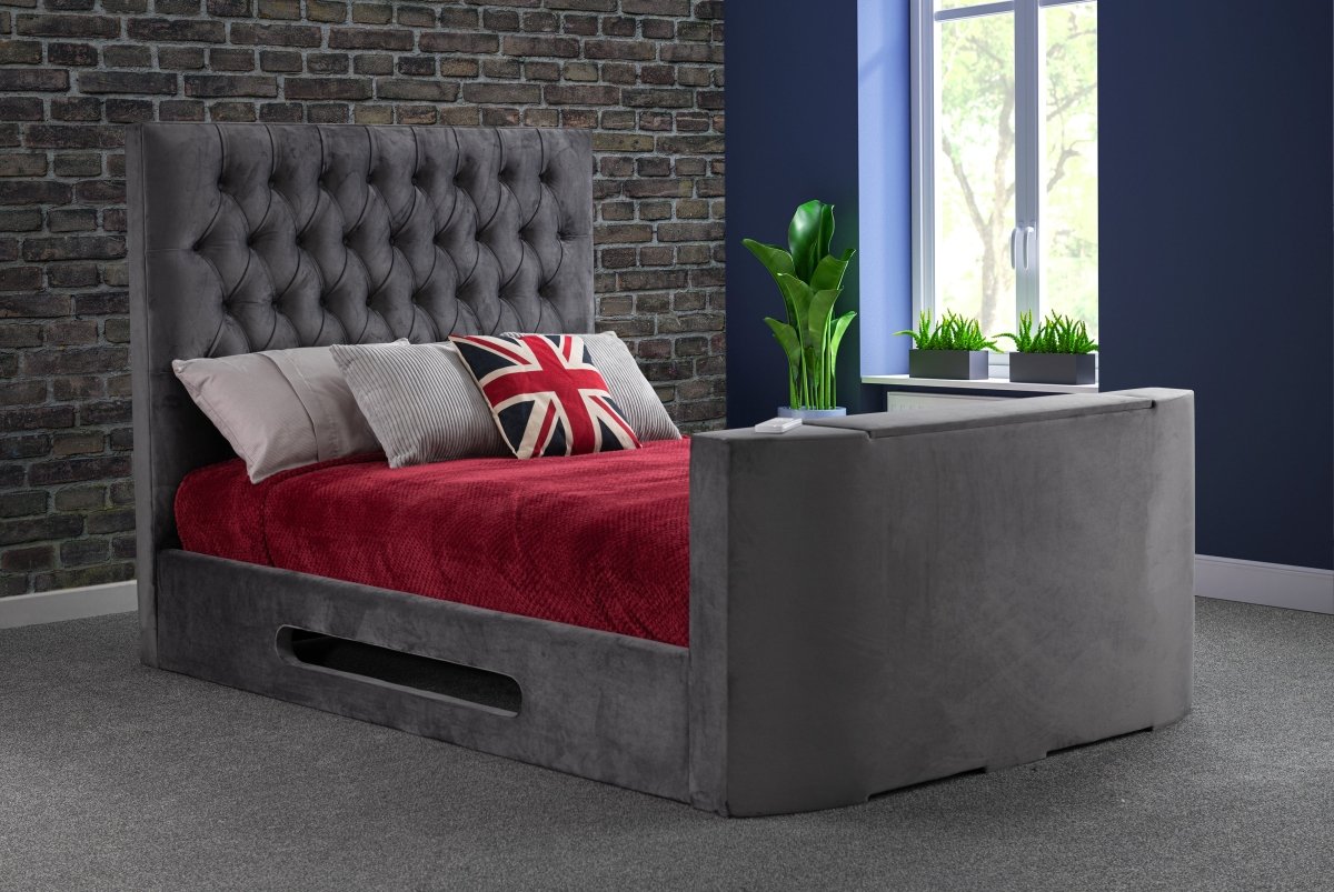 Loren Fabric TV Bed Frame - Sweet Dreams - TV Beds Northwest - INLORE-STD-135CHATSGRANITE - choose your colour tvbed - doubletvbed