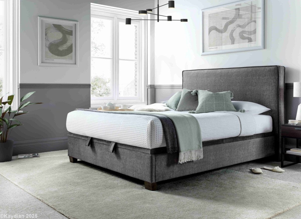 Newton Maskat Clay Fabric Ottoman Storage Bed by Kaydian Design ltd in NEW135MCL only at TV Beds Northwest