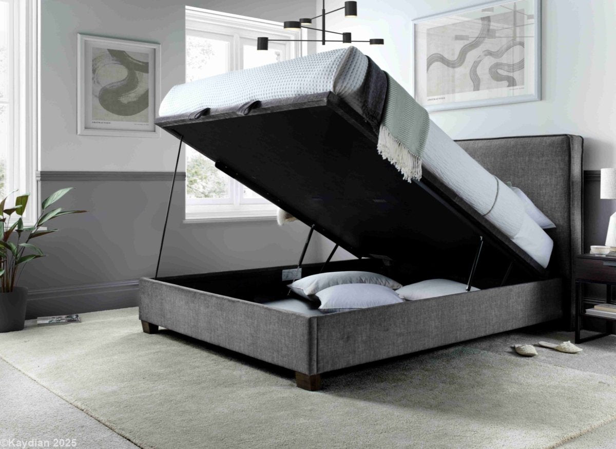 Newton Maskat Clay Fabric Ottoman Storage Bed by Kaydian Design ltd in NEW135MCL only at TV Beds Northwest