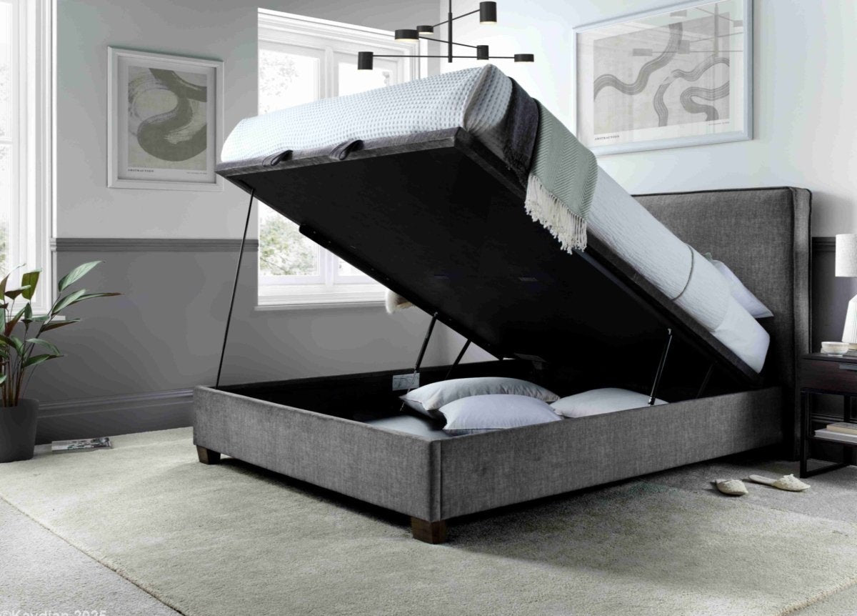 Newton Maskat Clay Fabric Ottoman Storage Bed by Kaydian Design ltd in NEW135MCL only at TV Beds Northwest
