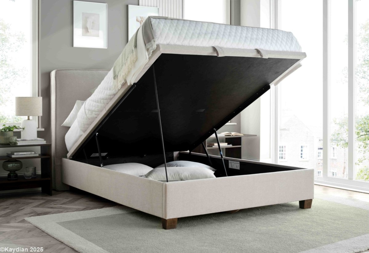 Newton Maskat Clay Fabric Ottoman Storage Bed by Kaydian Design ltd in NEW135MCL only at TV Beds Northwest