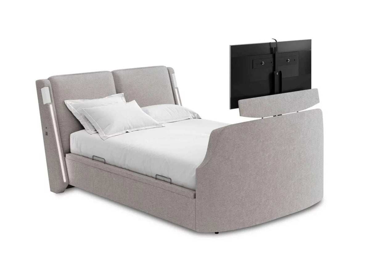 Premier Dolby Atmos TV Bed with Ottoman Storage - King Size in Beige by Kaydian Design ltd in only at TV Beds Northwest