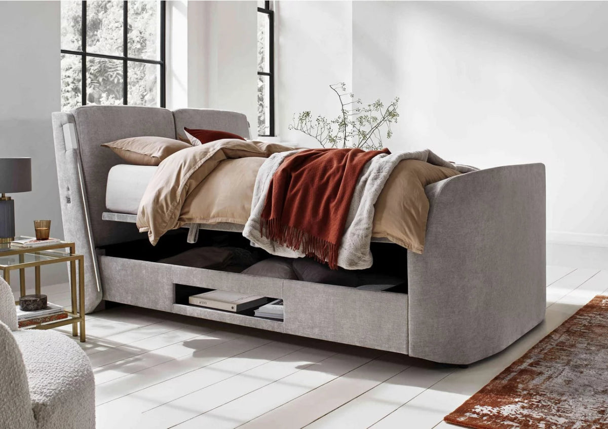 Premier Dolby Atmos TV Bed with Ottoman Storage - King Size in Beige by Kaydian Design ltd in only at TV Beds Northwest