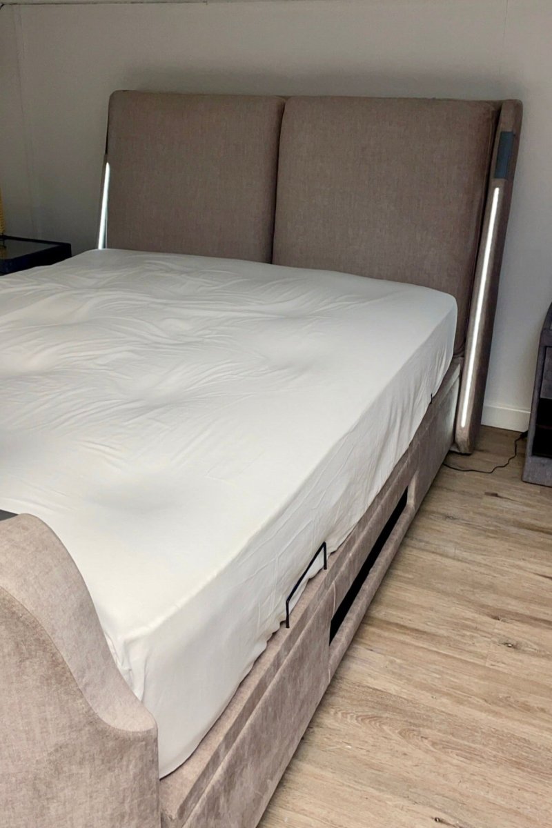 Premier Dolby Atmos TV Bed with Ottoman Storage - King Size in Beige by Kaydian Design ltd in only at TV Beds Northwest