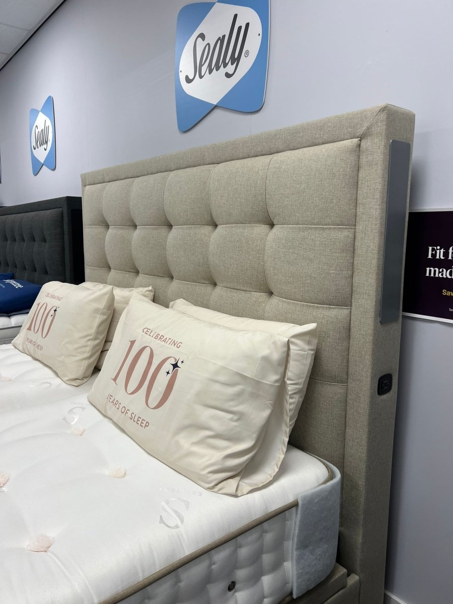 Showroom Clearance - Titan 4.1 Multi Media Ottoman Storage TV Bed Frame Oatmeal Superking by Kaydian Design LTD in TOT180OA only at TV Beds Northwest