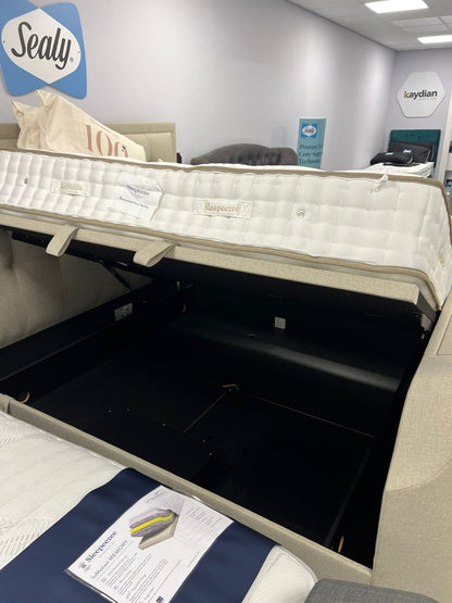 Showroom Clearance - Titan 4.1 Multi Media Ottoman Storage TV Bed Frame Oatmeal Superking by Kaydian Design LTD in TOT180OA only at TV Beds Northwest