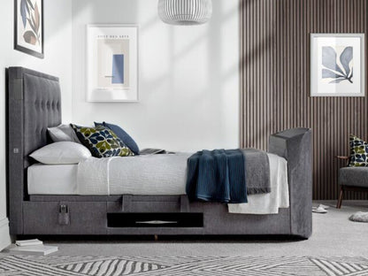 The Edge Dolby Atmos 5.1.2 Surround Sound TV Media Bed with Ottoman Storage - Smoke Grey by Kaydian Design LTD in EDDA150SG only at TV Beds Northwest
