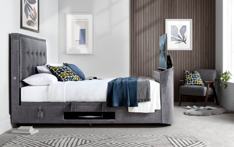 The Edge Dolby Atmos 5.1.2 Surround Sound TV Media Bed with Ottoman Storage - Vogue Grey by Kaydian Design LTD in EDDA150VOG only at TV Beds Northwest