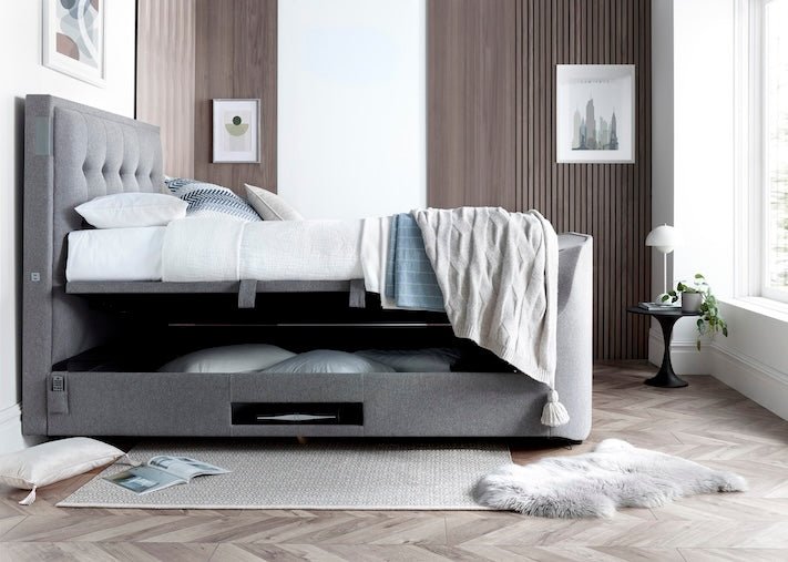 The Edge Dolby Atmos 5.1.2 Surround Sound TV Media Bed with Ottoman Storage - Vogue Grey - TV Beds Northwest - greytvbed - kaydian