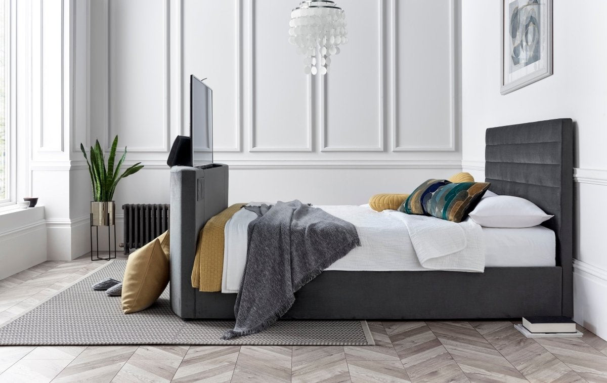 The VOX TV Bed - Voice Activated TV Bed frame - Grey Fabric by Kaydian Design LTD in VOX120SP only at TV Beds Northwest