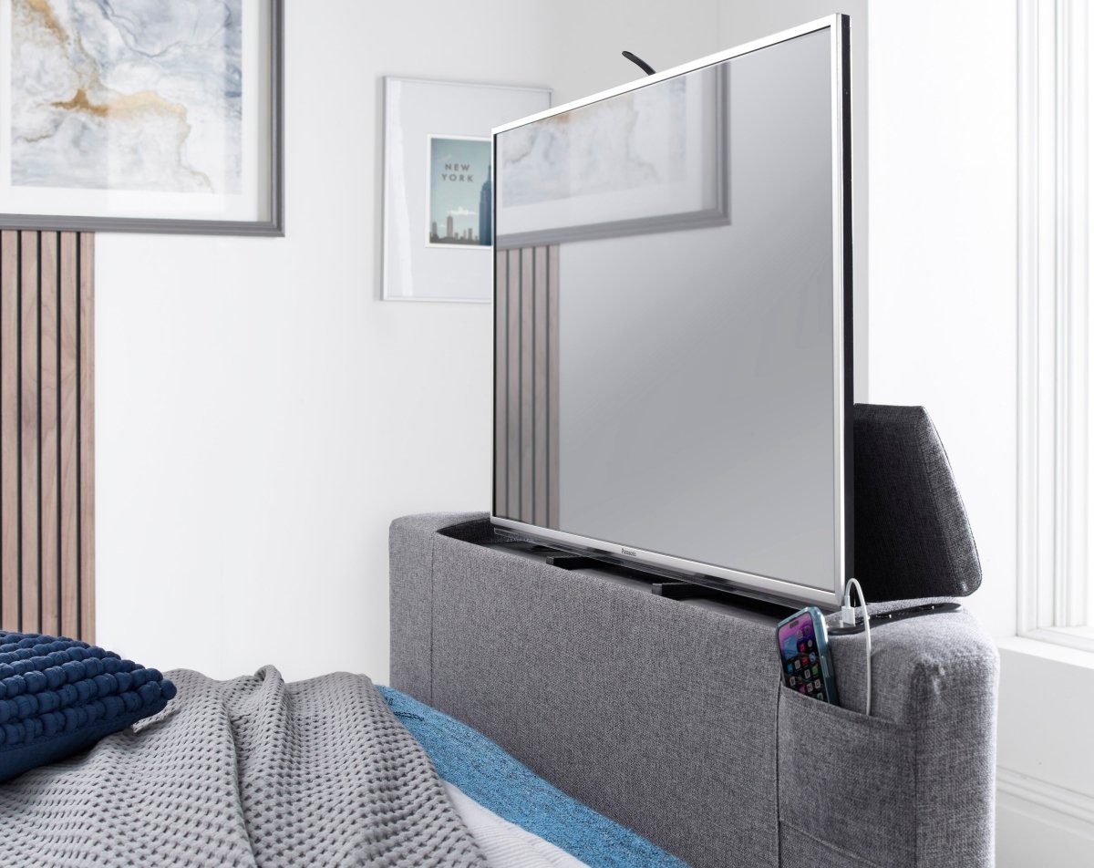 The VOX TV Bed - Voice Activated TV Bed frame - Grey Fabric by Kaydian Design LTD in VOX120SP only at TV Beds Northwest