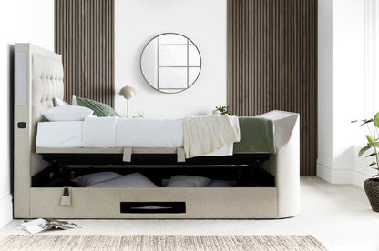 Titan 4.1 Multi Media Ottoman Storage TV Bed - King size in Marbella Grey - TV Beds Northwest - TOT150MDG - greytvbed - kaydian