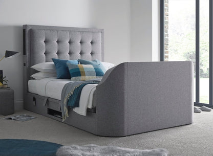 Titan 4.1 Multi Media Ottoman Storage TV Bed - King size in Marbella Grey by Kaydian Design LTD in TOT150MDG only at TV Beds Northwest