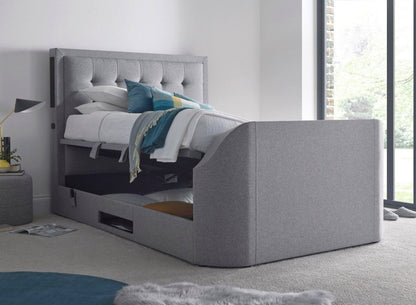 Titan 4.1 Multi Media Ottoman Storage TV Bed - King size in Marbella Grey by Kaydian Design LTD in TOT150MDG only at TV Beds Northwest