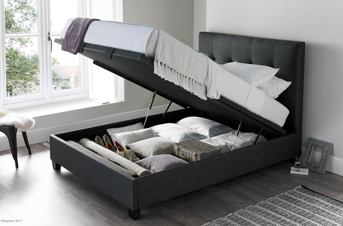 Walkworth Ottoman Storage Bed Frame - Deep Ocean Blue by Kaydian Design LTD in WAL150BLU only at TV Beds Northwest