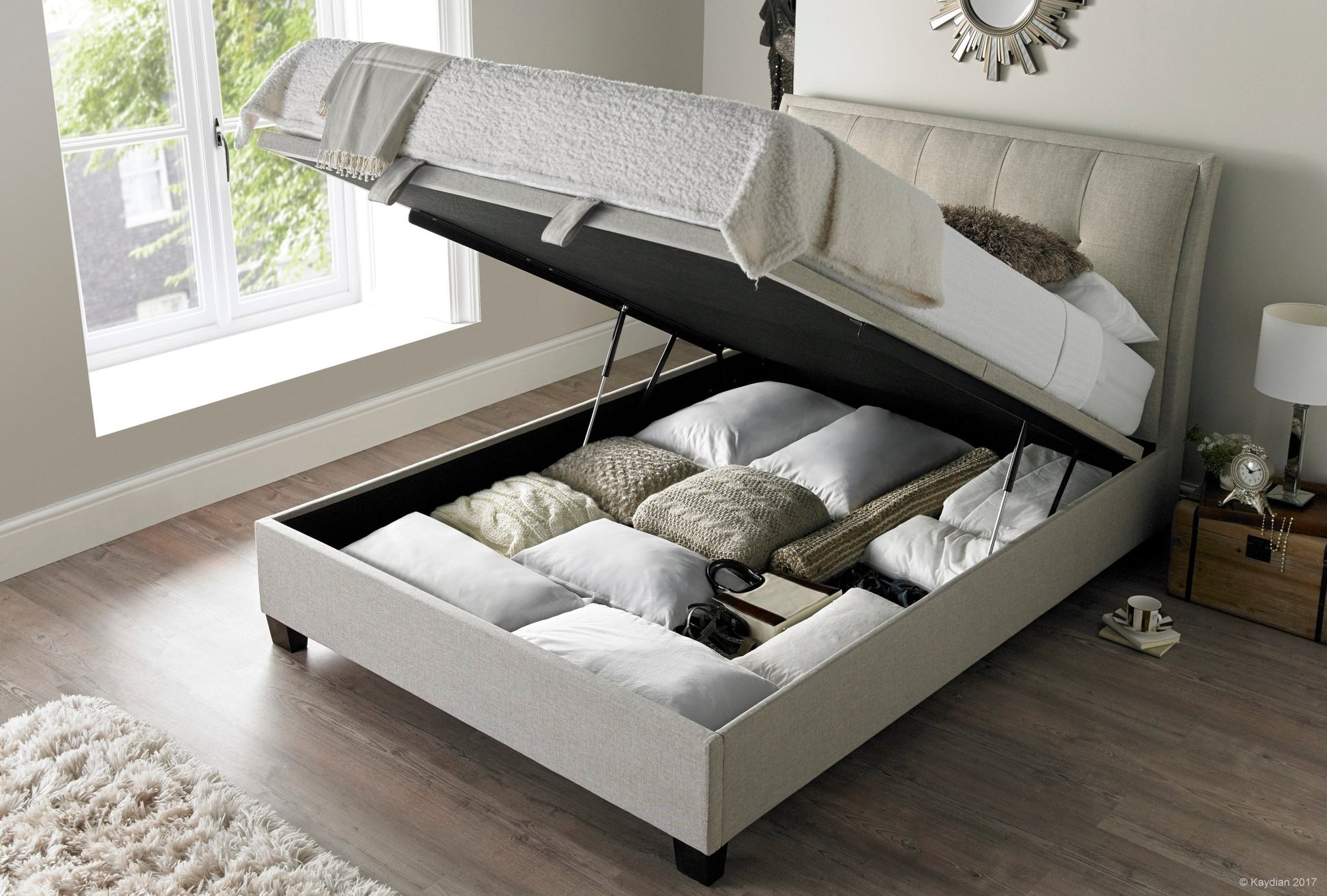 Accent Ottoman Storage Bed Frame - Vogue Grey - TV Beds NorthwestACC135MDG