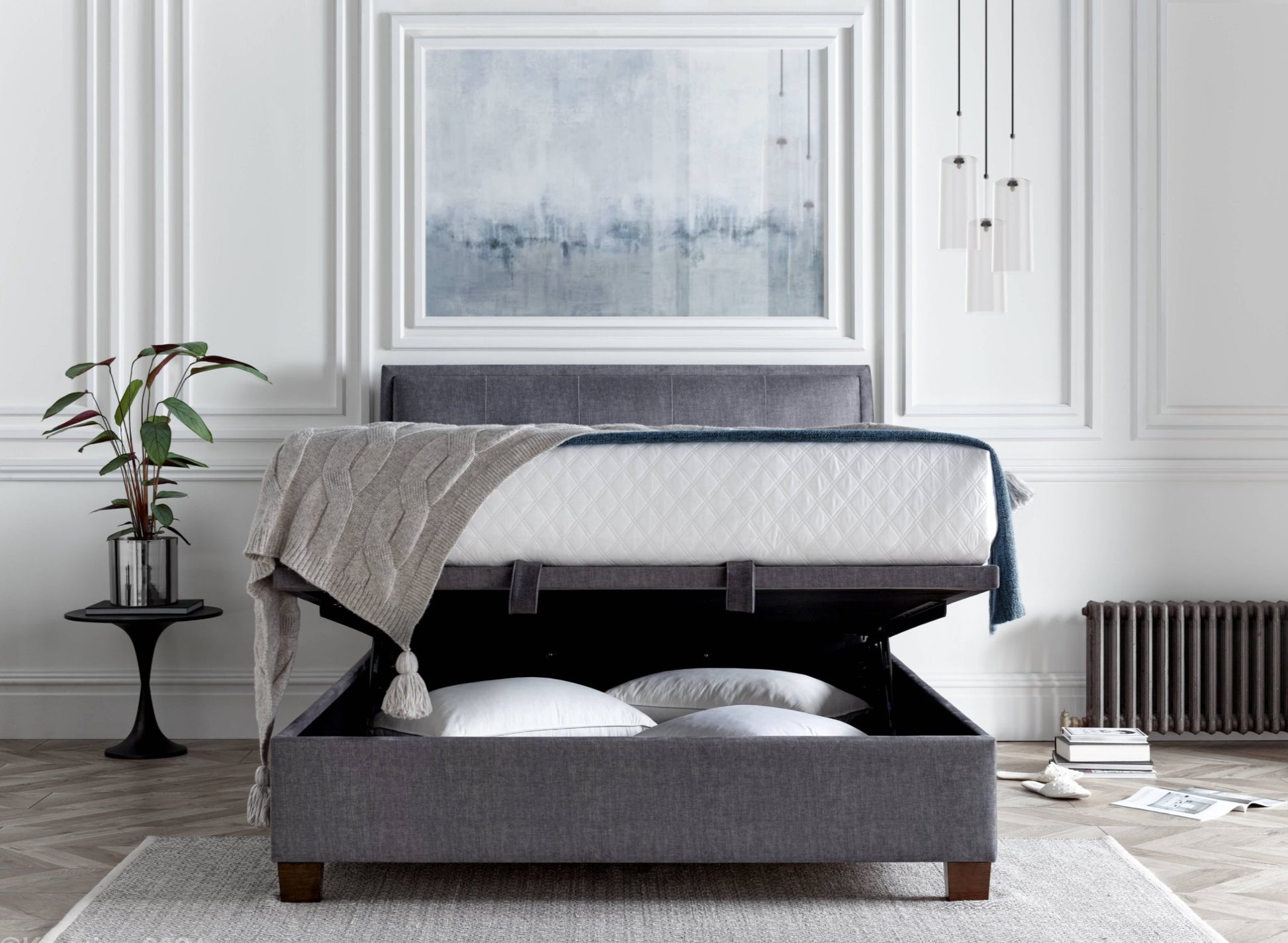 Accent Ottoman Storage Bed Frame - Vogue Grey - TV Beds Northwest