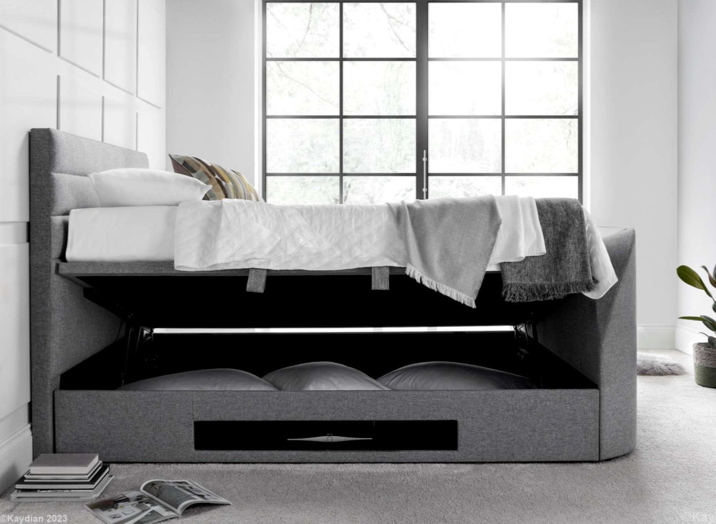 Appleton TV Ottoman Storage Bed Frame - Slate Grey - TV Beds NorthwestAPPTV135SL