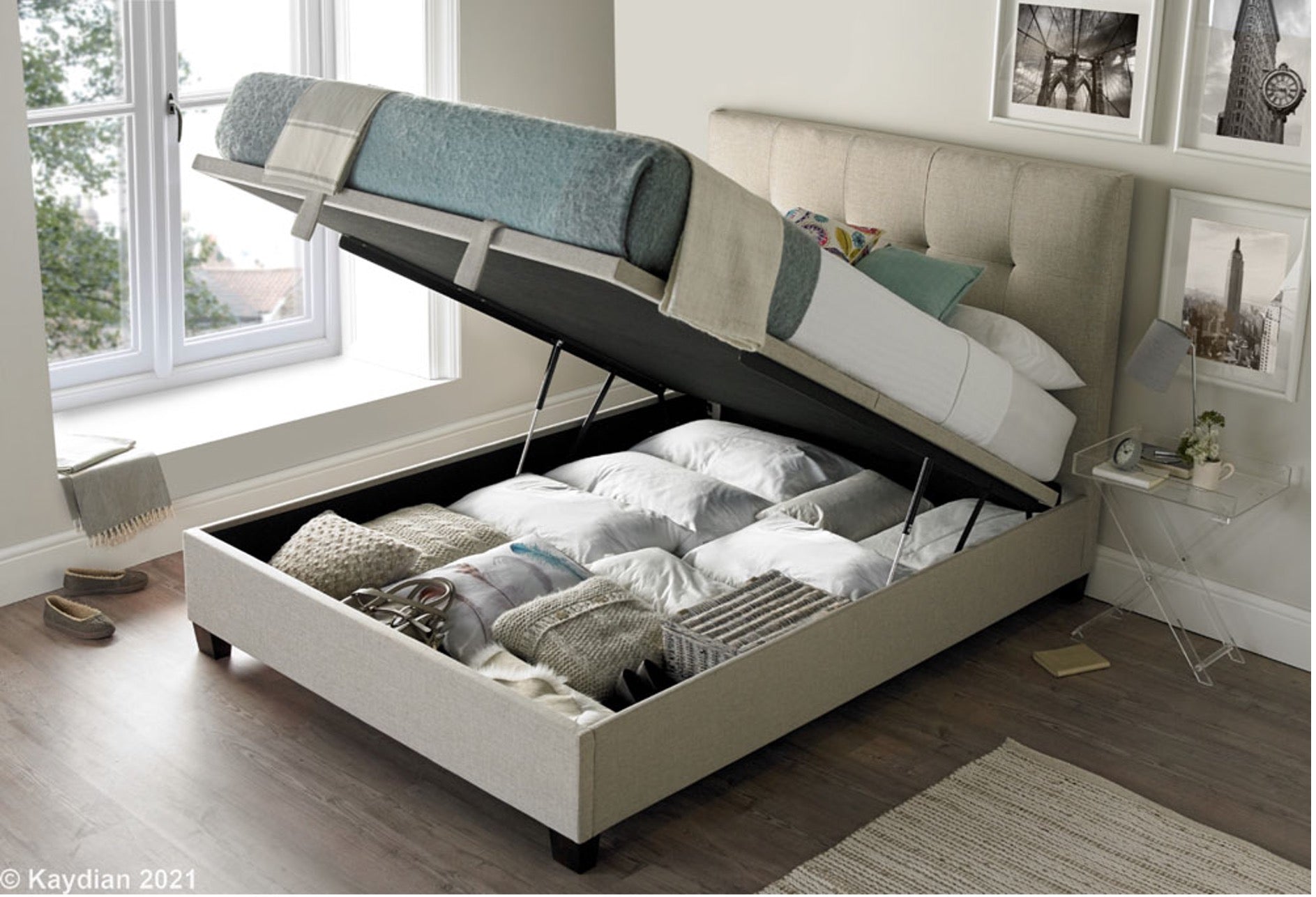Kaydian Walkworth Ottoman Storage Bed Frame - Marbella Grey - TV Beds Northwest