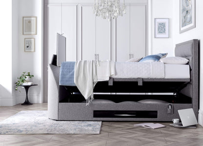 Kirkley TV Bed Frame with Ottoman Storage - Marbella Grey by Kaydian Design LTD in KIRTV135MDG only at TV Beds Northwest