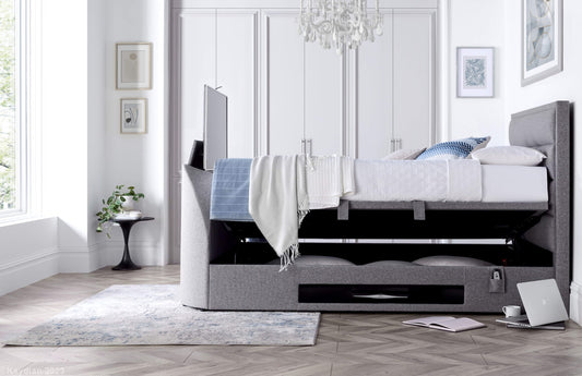 Kirkley TV Bed Frame with Ottoman Storage - Marbella Grey - TV Beds Northwest - KIRTV135MDG - doubletvbed - greytvbed