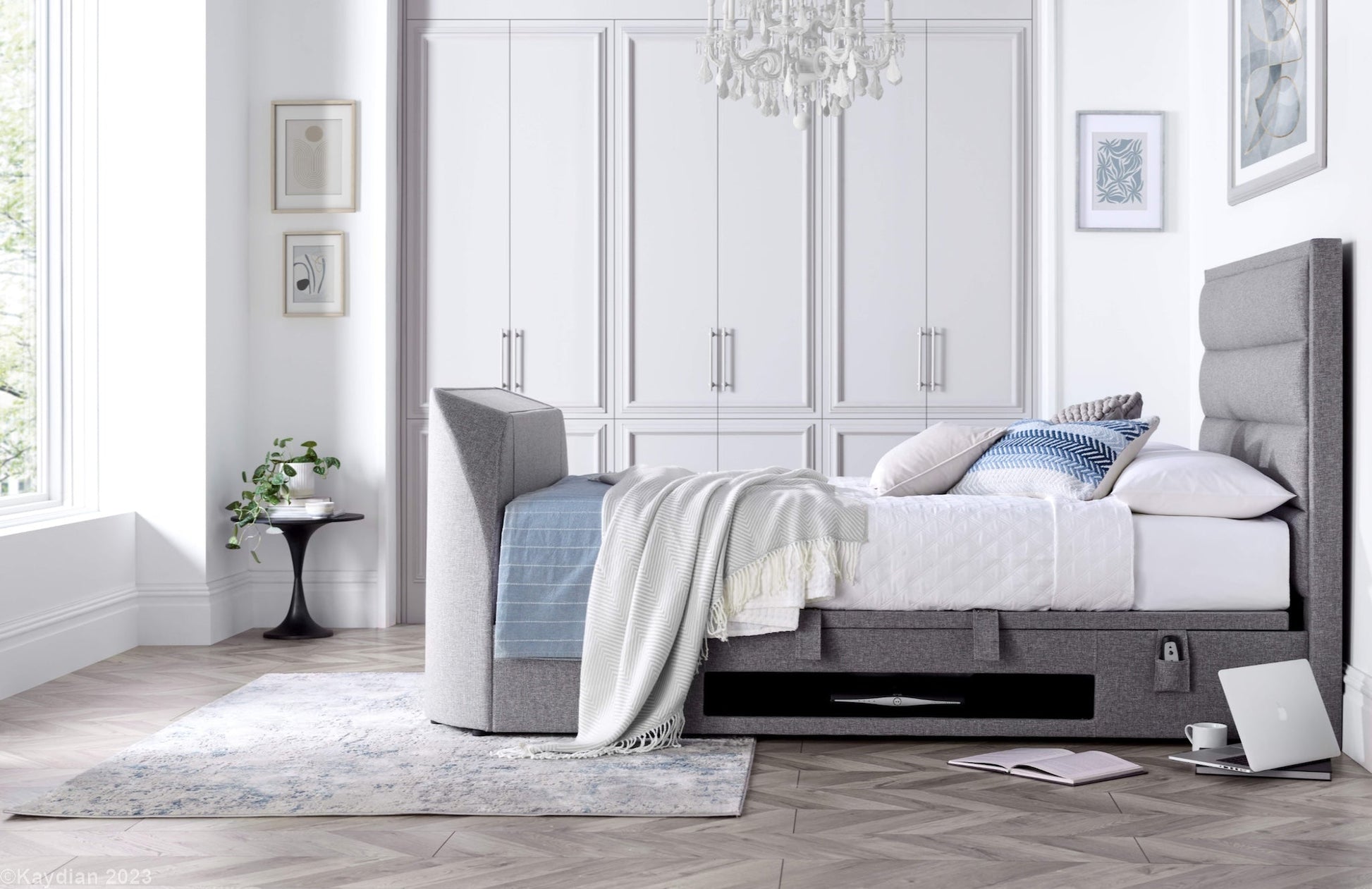 Kirkley TV Bed Frame with Ottoman Storage - Marbella Grey - TV Beds Northwest