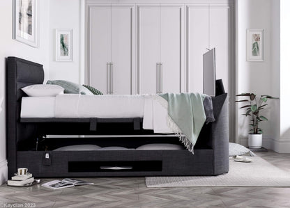Kirkley TV Bed Frame with Ottoman Storage - Marbella Grey by Kaydian Design LTD in KIRTV135MDG only at TV Beds Northwest