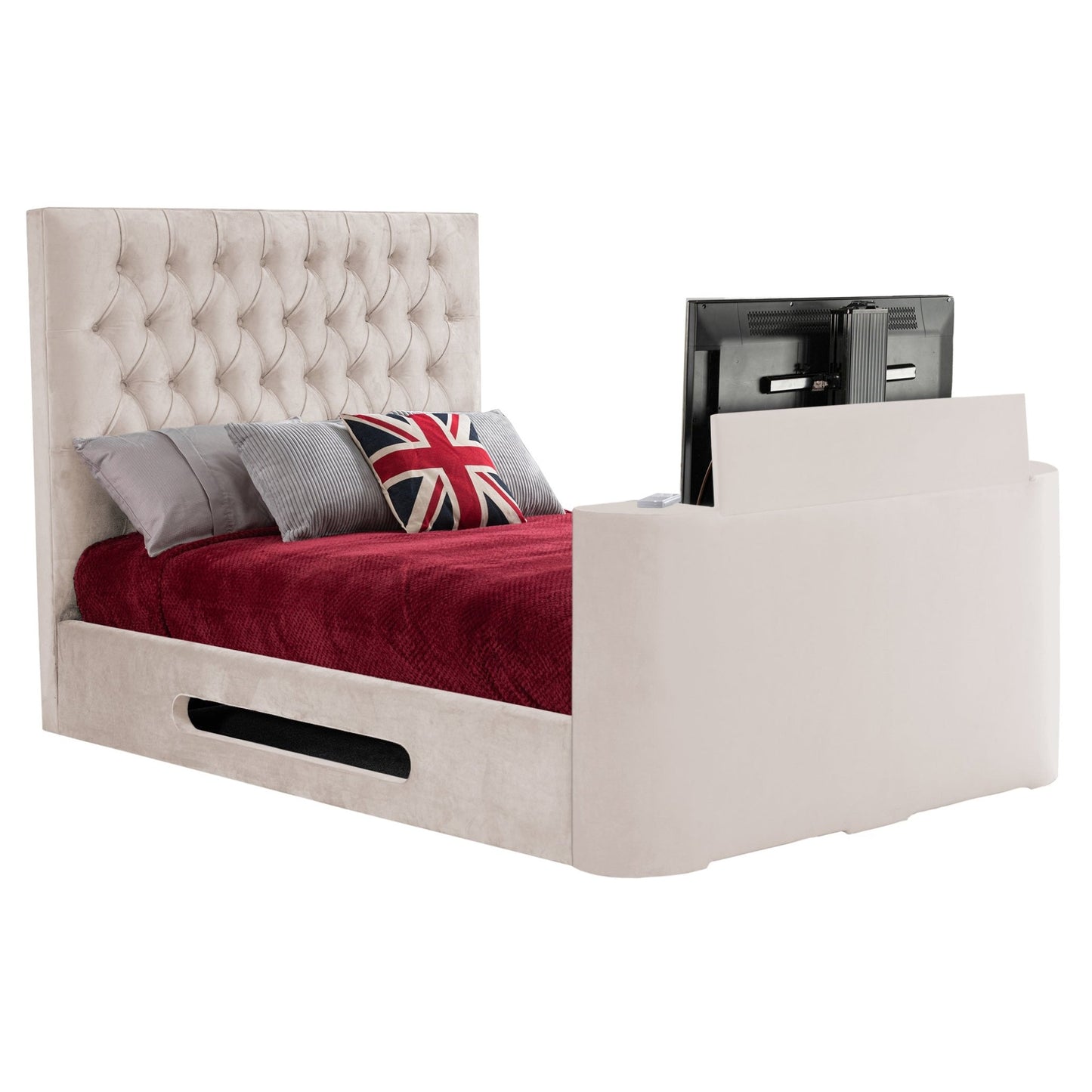 Sweet Dreams Loren Fabric TV Bed Frame by Sweet Dreams in INLORE-STD-135CHATSGRANITE only at TV Beds Northwest