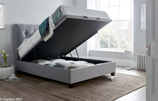 Lumley Ottoman Storage Bed - Marbella Grey - TV Beds NorthwestKaydian DesignOttoman beds, Storage beds