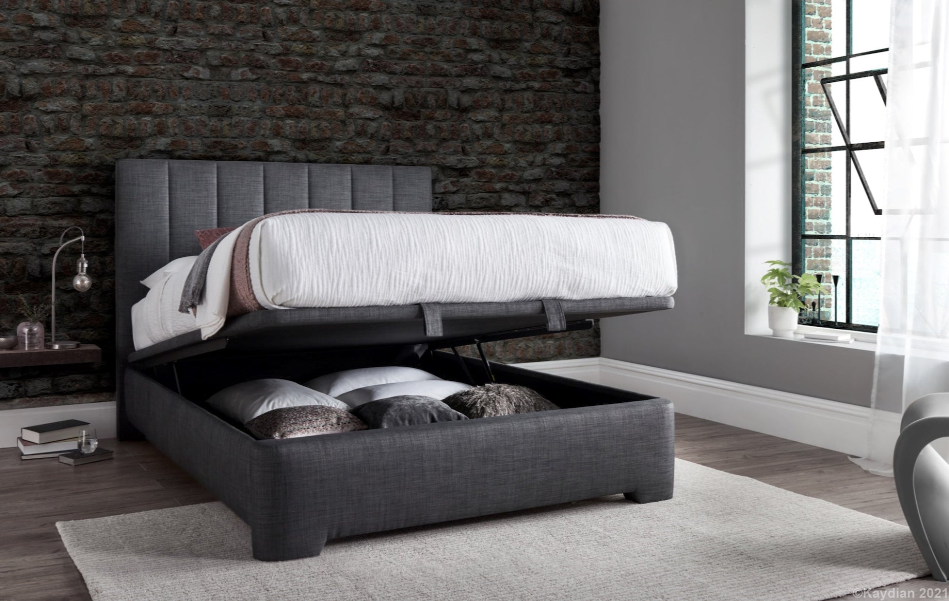 Medburn Ottoman Storage Bed frame - Slate Grey - TV Beds NorthwestMEDFL135SL