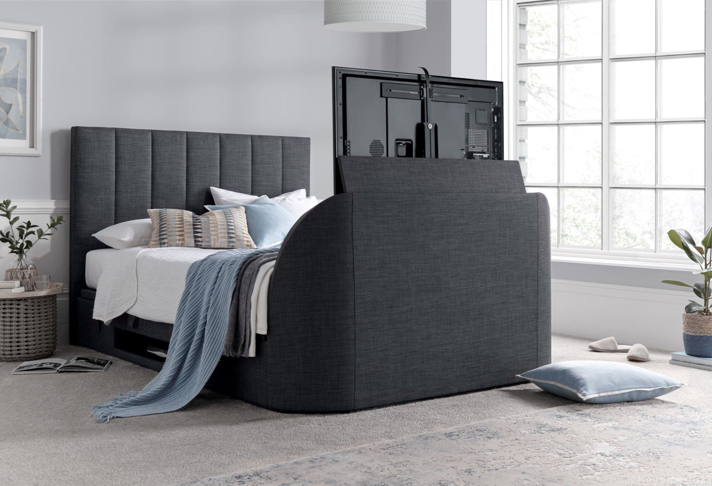 Medway Ottoman Storage TV Bed Frame - Slate Grey - TV Beds Northwest - MEDTV135SL - doubletvbed - kaydian
