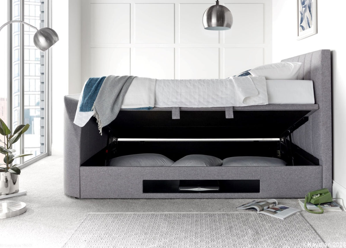 Medway Ottoman Storage TV Bed Frame - Marbella Grey - TV Beds Northwest - MEDTV135MDG - doubletvbed - kaydian