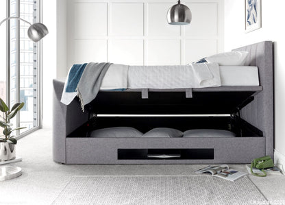 Medway Ottoman Storage TV Bed Frame - Marbella Grey by Kaydian Design LTD in MEDTV135MDG only at TV Beds Northwest