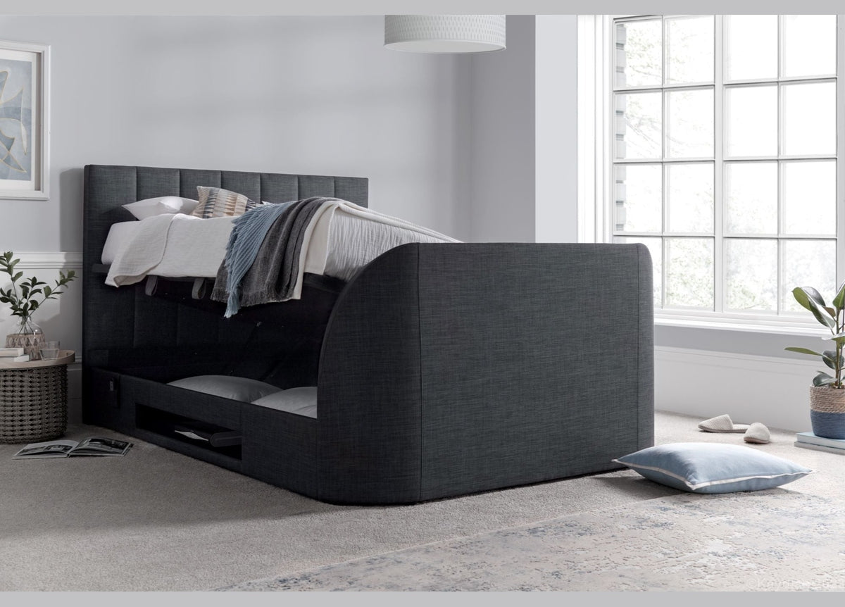 Medway Ottoman Storage TV Bed Frame - Marbella Grey - TV Beds Northwest - MEDTV135MDG - doubletvbed - kaydian