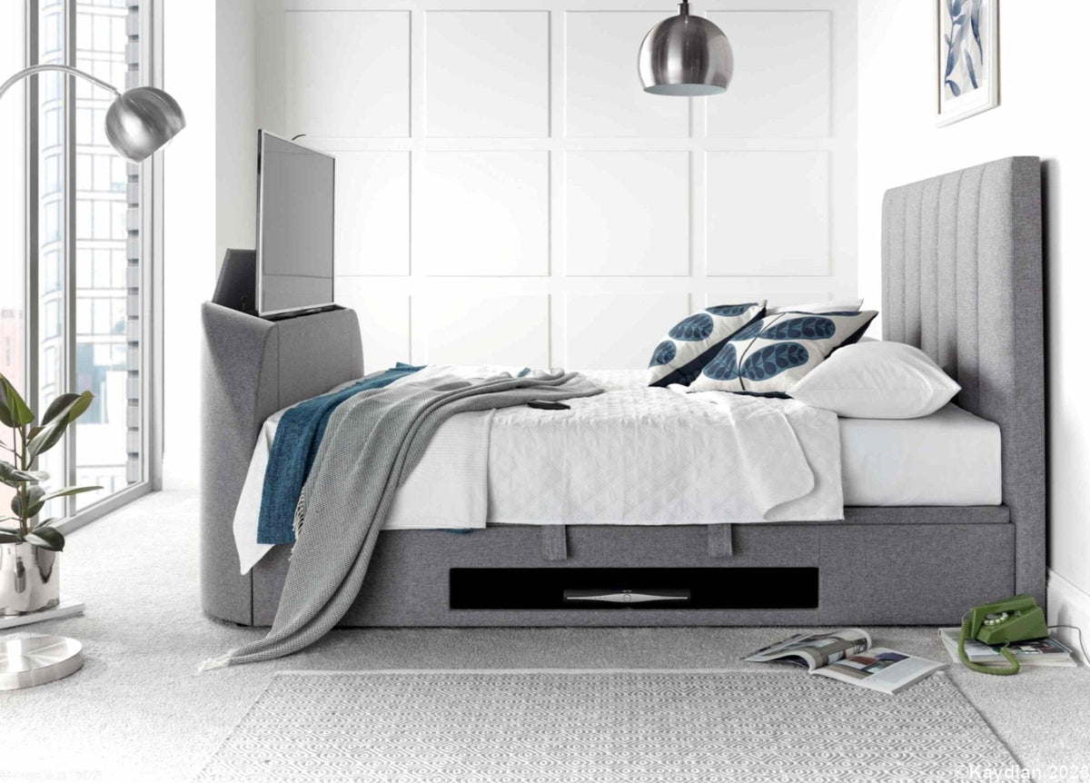 Medway Ottoman Storage TV Bed Frame - Marbella Grey - TV Beds Northwest - MEDTV135MDG - doubletvbed - kaydian