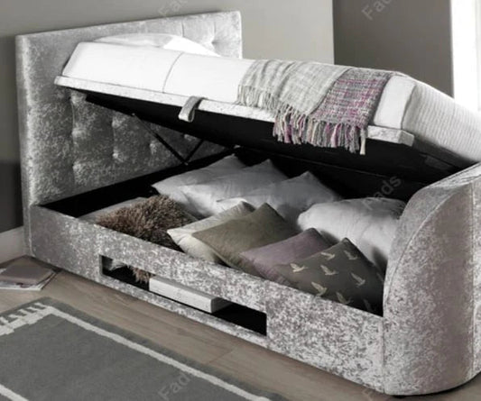 Stock Clearance - Barnard Ottoman Storage TV Bed Frame in Crushed Velvet Silver - TV Beds Northwest - clearance -