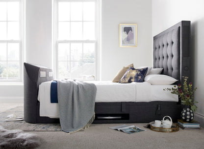 Titan 4.1 Multi Media Ottoman Storage TV Bed - King size in all colours - TV Beds Northwest - TOT150BL - greytvbed - kaydian