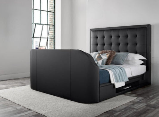 Titan 4.1 Multi Media Ottoman Storage TV Bed - King size in Black Leather - TV Beds Northwest - TOT150BL - greytvbed - kaydian