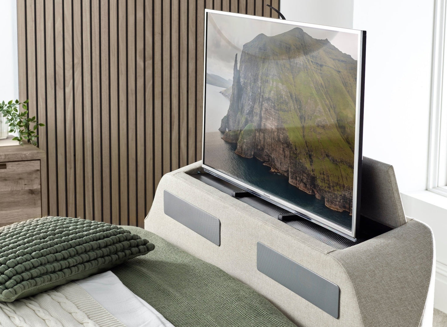 Titan 4.1 Multi Media Ottoman Storage TV Bed - King size in Oatmeal - TV Beds Northwest - TOT150OA - kaydian - kingsizetvbed