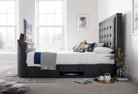 Titan 4.1 Multi Media Ottoman Storage TV Bed - King size in Slate Grey - TV Beds Northwest - TOT150SL - greytvbed - kaydian