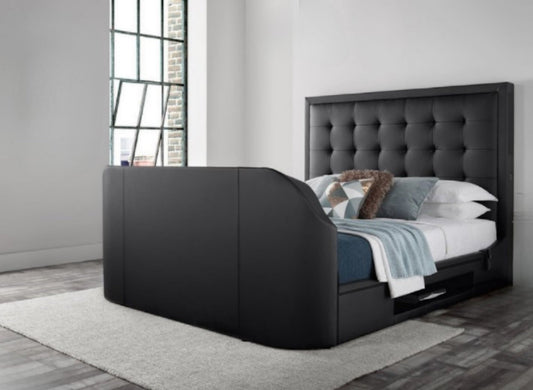Titan 4.1 Multi Media Ottoman Storage TV Bed - Super King size in Black Leather - TV Beds Northwest - TOT180BL - kaydian - superkingsizetvbed