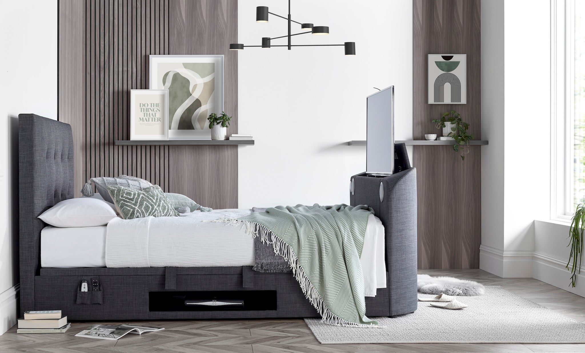 King size bed frame deals with built in tv