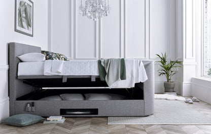 Walkworth Speaker TV Bed Frame with Ottoman Storage - Marbella Grey - TV Beds Northwest - WALTV135MDG - doubletvbed - kaydian