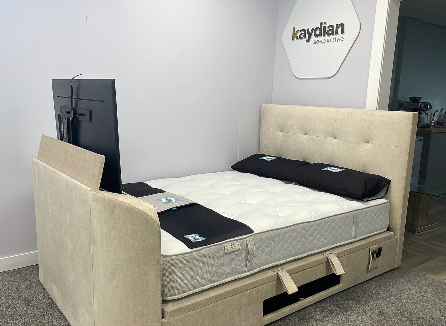 Walkworth Speaker TV Bed Frame with Ottoman Storage - Slate - TV Beds Northwest - WALTV135SL - doubletvbed - kaydian